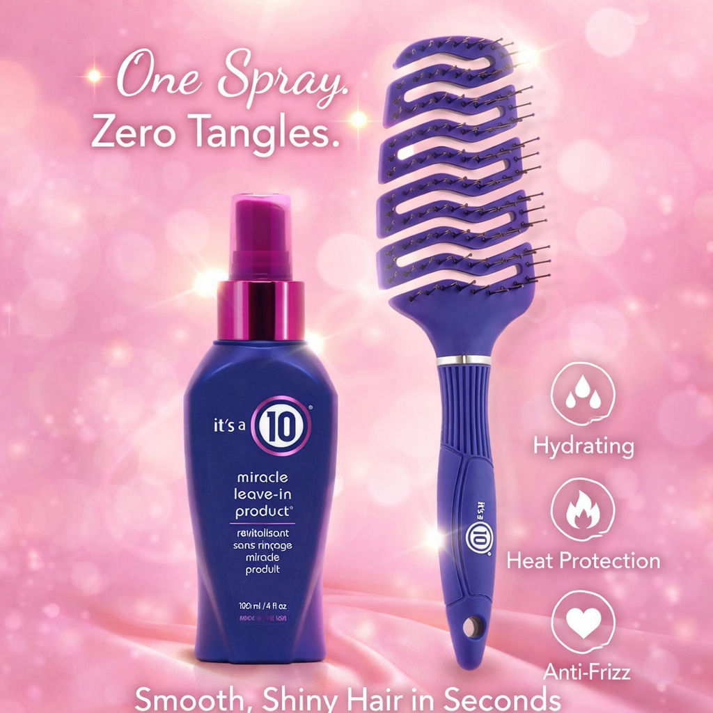 ✨💖 It’s a 10 Miracle Leave-In + Detangling Brush Duo – Smooth, Shiny, Tangle-Free Hair in One Easy Step 💖✨