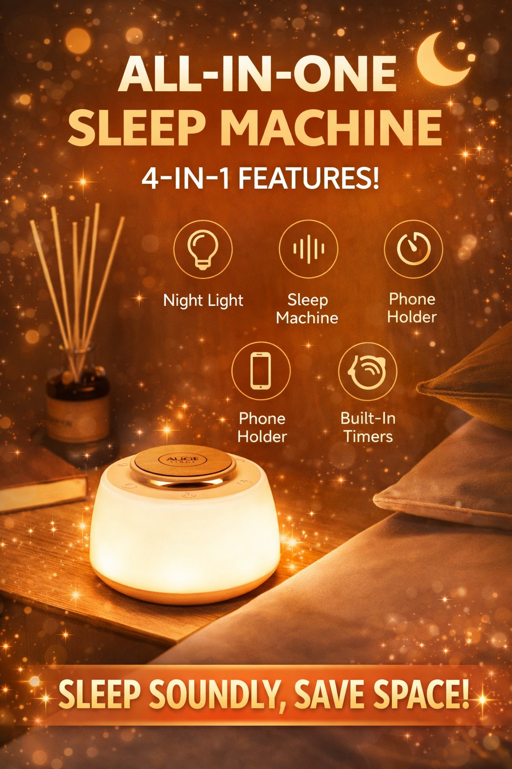 ✨ AUGE LIGHT 4-in-1 Sleep Sound Machine – Soothing White Noise & Night Light for Deeper, Calmer Sleep Anywhere 😴🌙