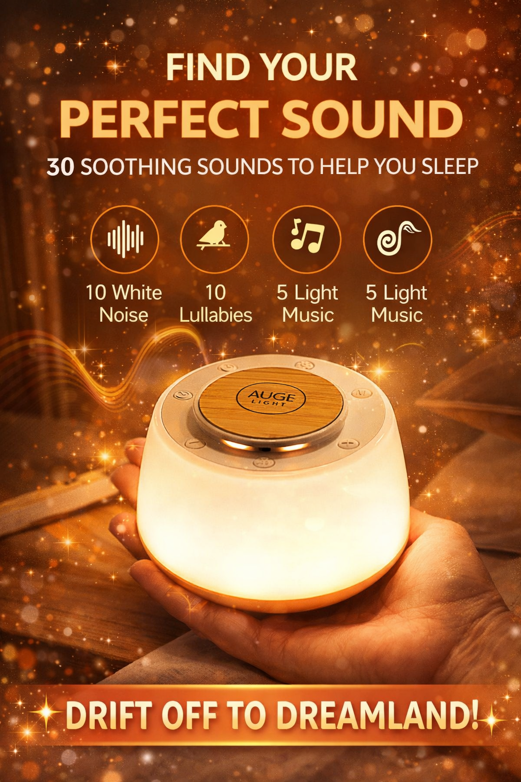 ✨ AUGE LIGHT 4-in-1 Sleep Sound Machine – Soothing White Noise & Night Light for Deeper, Calmer Sleep Anywhere 😴🌙