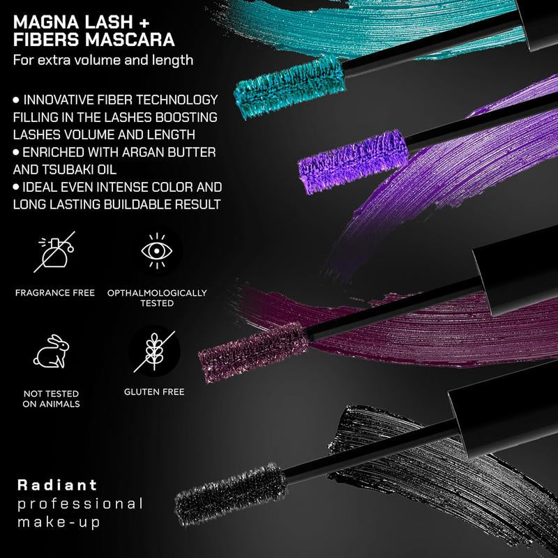 Radiant Professional Lengthening Mascara – Fiber Lash Smudge Proof Mascara Volume and Length– Cruelty-Free Natural Wax Formula with Silicone Brush - (0.43 Oz)