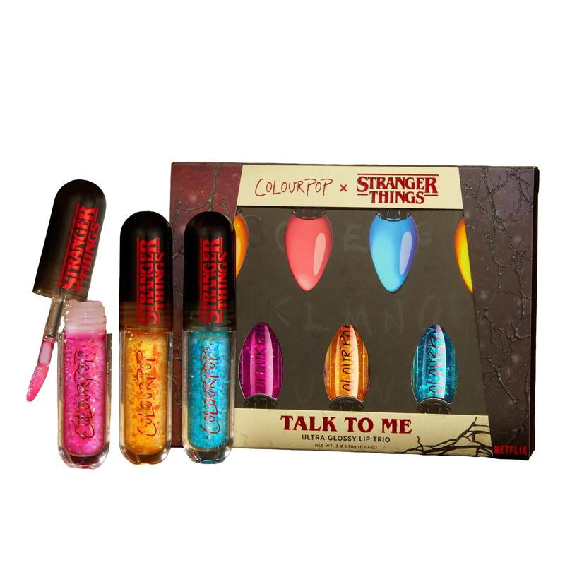 Get Glossy with ColourPop® Stranger Things Talk to Me Ultra Glossy Lip Trio - Perfect for Every Fan!