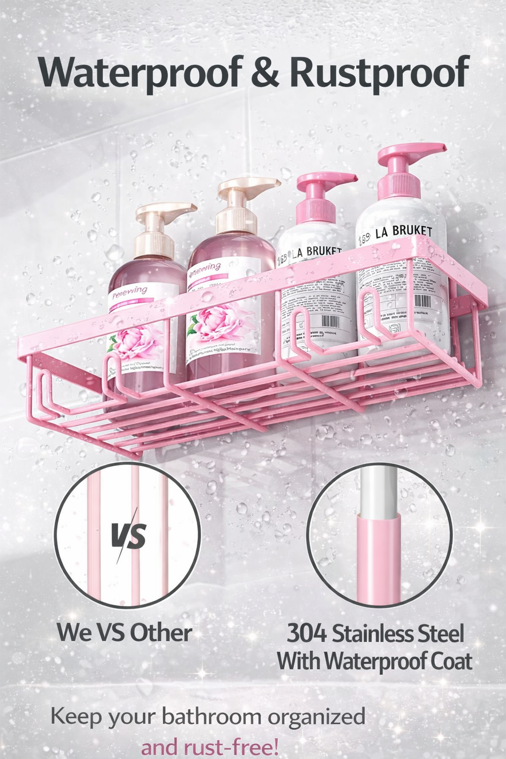 🌸 Pink Bathroom Organizer Set – 5-Pack No-Drill Shower Storage