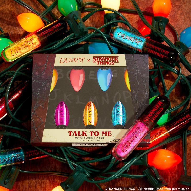 Get Glossy with ColourPop® Stranger Things Talk to Me Ultra Glossy Lip Trio - Perfect for Every Fan!