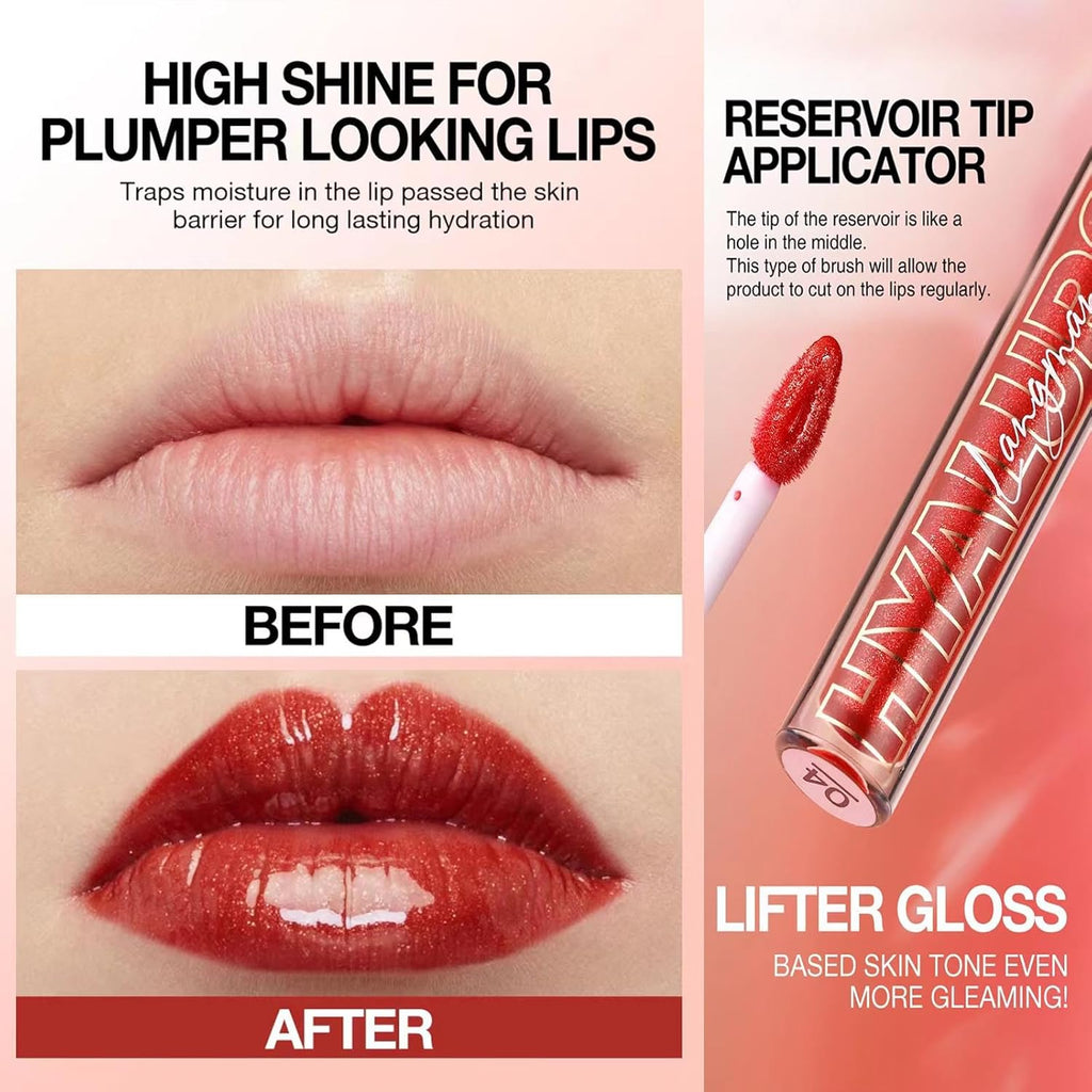 Nude Brown Plumping Glitter Lip Gloss - Hydrating, Long Lasting & High Gloss Finish for Perfect Lips