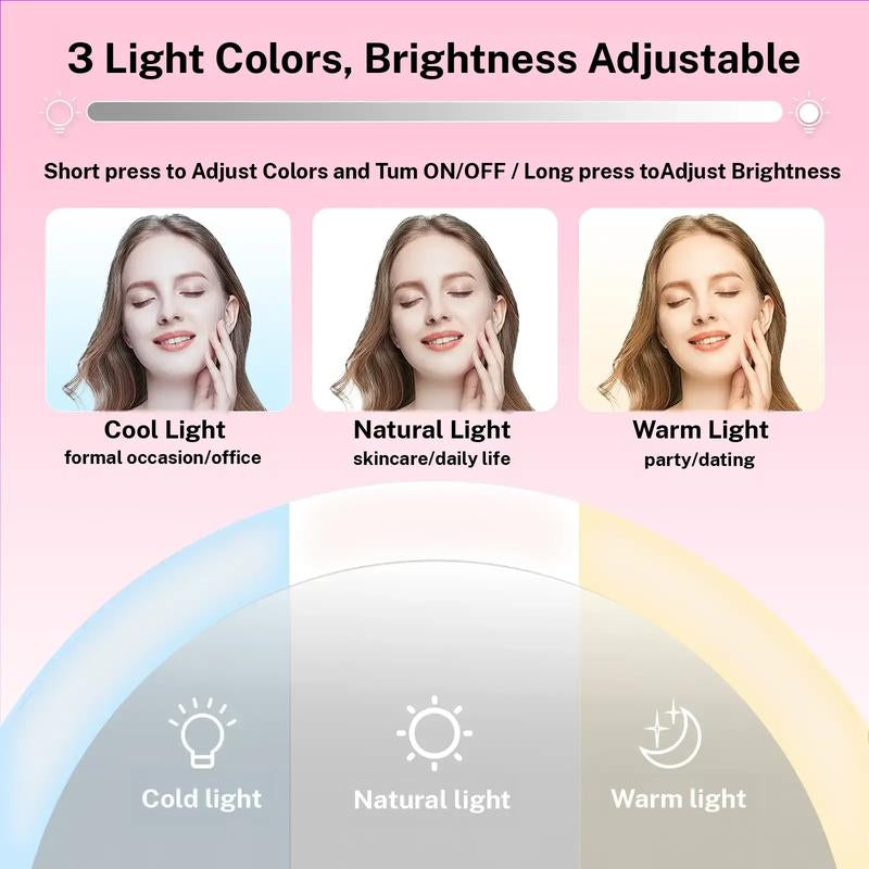 LED Makeup Mirror 10X/1X Dual Sided,Brightness Adjustable,Desk Mirror 360° Rotation/Handheld/Hanging,Foldable Mirror with Storage Pouch Portable for Travel, Home & Vanity,Luxury Makeup Accessories,Gifts for Women, Rechargeable Hand Mirror