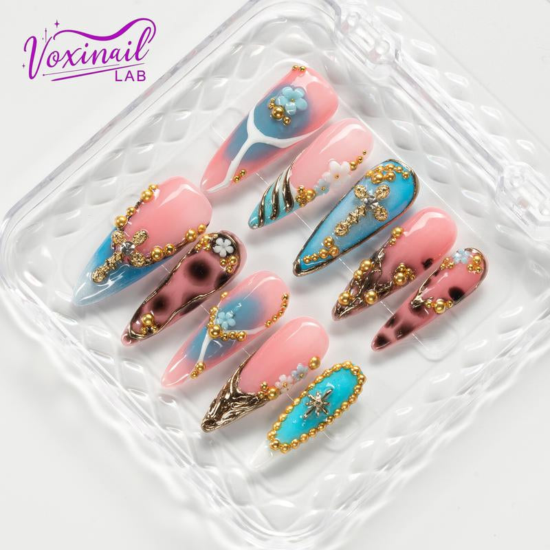 Voxinail Lab | Ethereal Garden | 10PCS 100% Handmade Press-On Nails | Reusable, Salon Quality