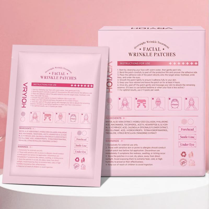 3 in 1 Forehead, Smile Line & under Eye Wrinkle Patches, Overnight Facial Wrinkle Treatment with Hyaluronic Acid, Collagen to Lift Lines for Women, 60 Patches